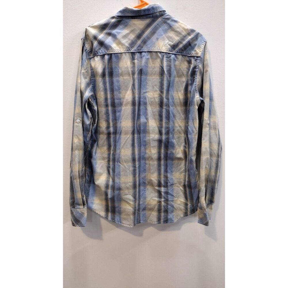 Carbon Blue and Grey Plaid Men's Button down‎ top - Picture 2 of 6